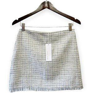 Bishop + Young Women's Size S Tweed Mini-Skirt Fringe Hem Zipper Ivory Multi